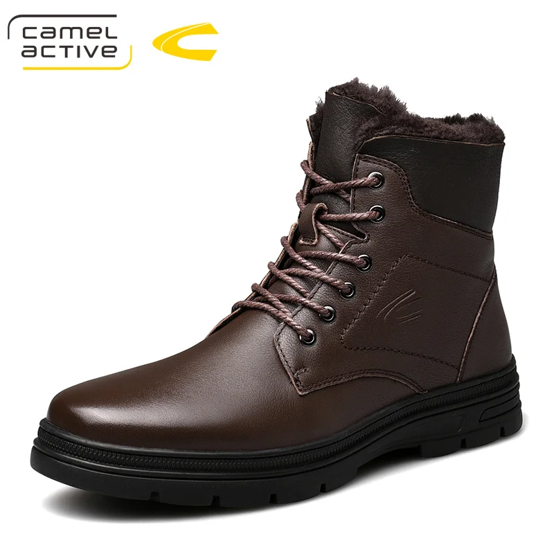 

Camel Active New Winter Men Genuine Leather Snow Boots Inside Wool Warm Quality Ankle Boots Business Dress Work Chelsea Men Boot