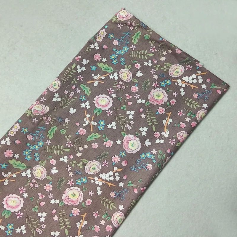 Изящная коричневая цветная ткань с цветочным принтом, хлопок, 50x160 см, Цветочная Лоскутная детская одежда из ткани, платье для дома