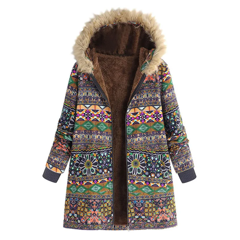 JAYCOSIN 2019 Coat Women Winter Warm Outwear Floral Print Hooded Pockets Oversize winter coat Zipper abrigos mujer invierno |