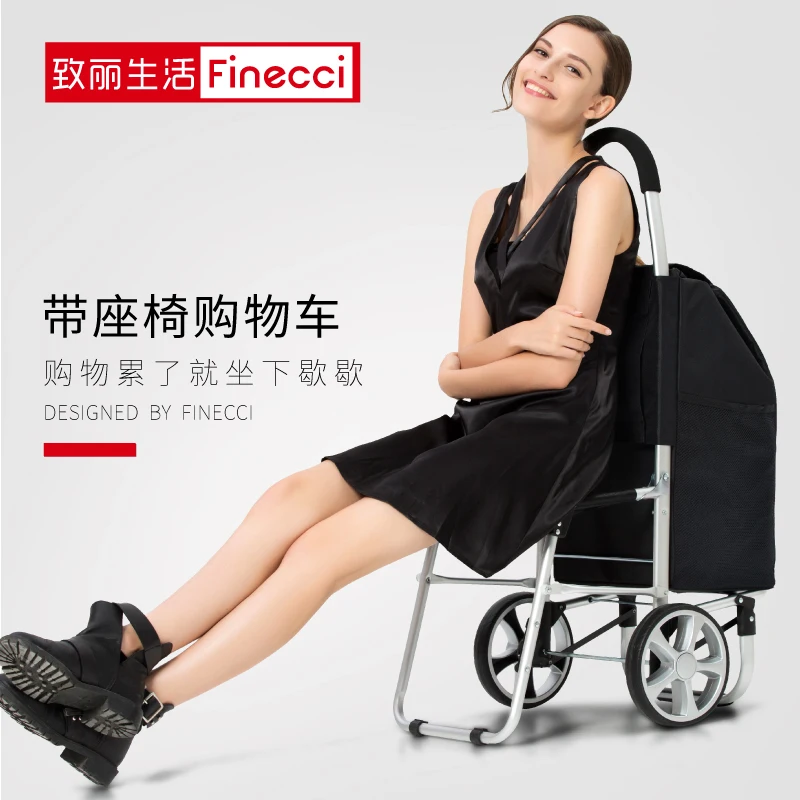  Zhili Life with Seat Stool Shopping Cart Old Man Buy Food Cart Small Pull Cart Foldable Trolley Car