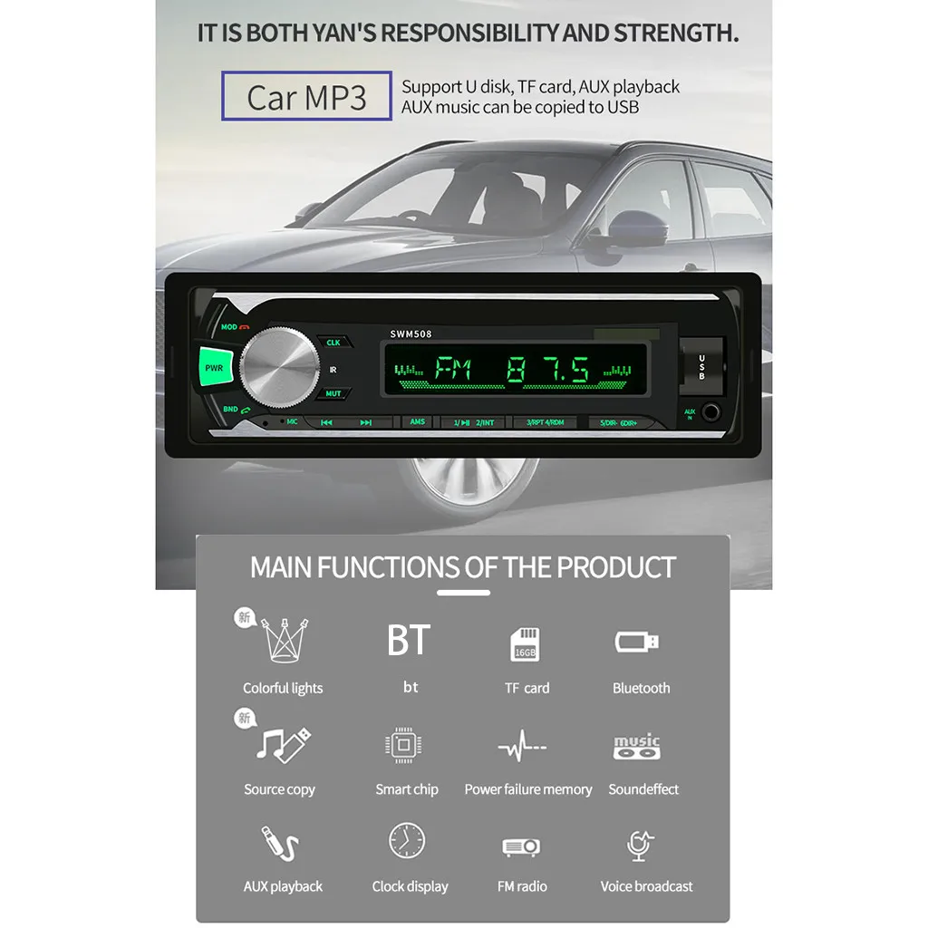 SWM-508 12 В Автомобильный MP3-плеер BT Hands-Free FM радиокарта U диск машина аудио BT автомобиль MPA3 развлечения голосовая навигация# P10