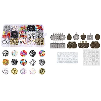 

1100Pcs Acrylic Alphabet Beads Rope with 32 Pieces of DIY Epoxy Mold Set