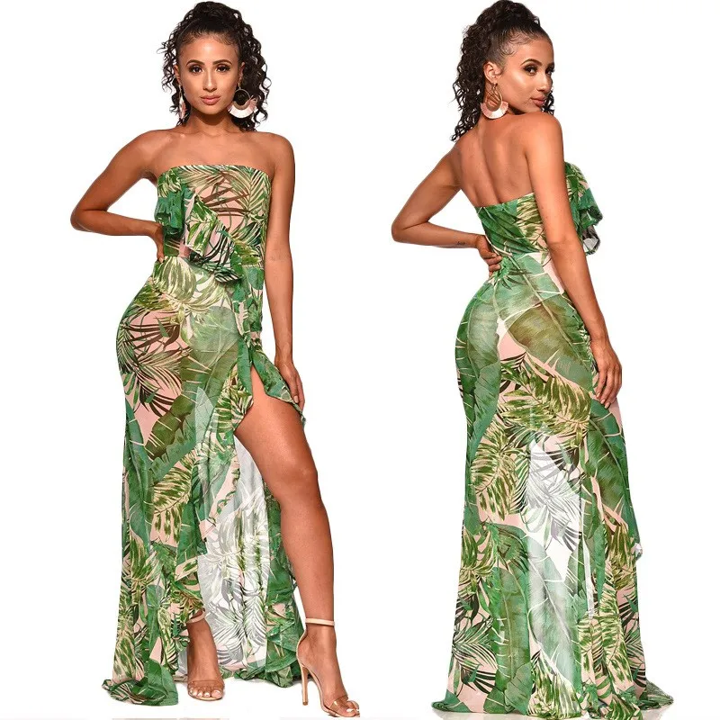 Mooie Plus Size Print Mesh Sexy Maxi Jurk Vrouwen Split Ruches Strapless Boho Jurk Elegante Zomer Bodycon Strand Jurk Mooie Plus Size Print Mesh Sexy Maxi Jurk Vrouwen Split Ruches Strapless Boho Jurk Elegante Zomer Bodycon Strand Jurk