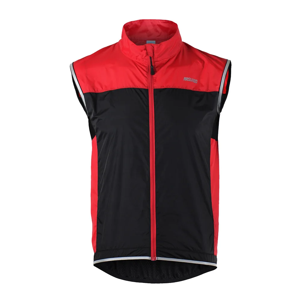 ARSUXEO Мужская ультратонкая легкая куртка без рукавов для бега, велоспорта, велосипедного жилета, ветрозащитная - Цвет: R-XL