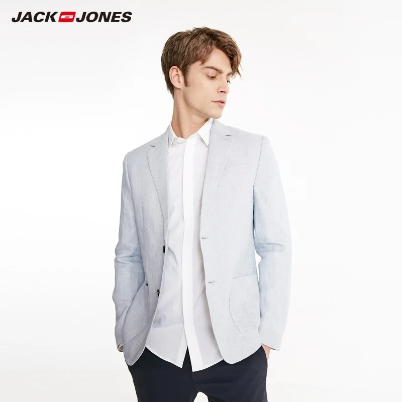 JackJones Мужской приталенный льняной бизнес-Повседневный блейзер мужская одежда 219108517