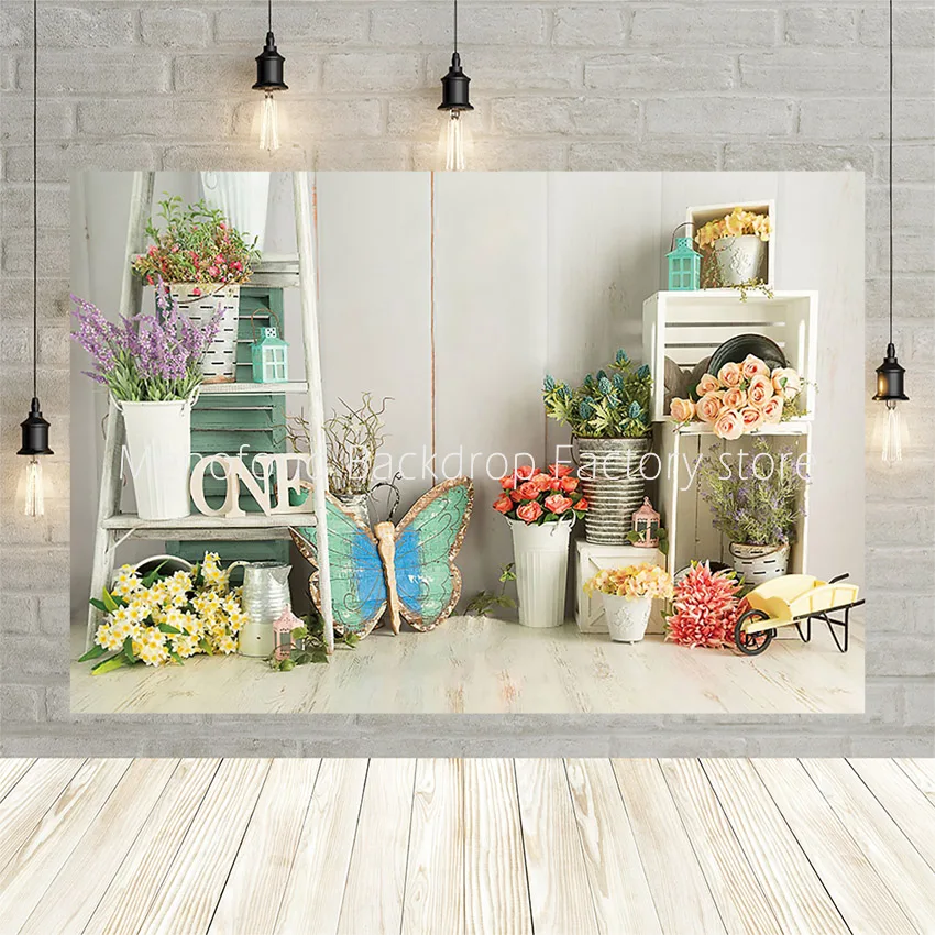 

Mehofond Vinyl Purple Flower Backdrops Baby 1st Birthday Party Decor Butterfly Photography Background Photo Studio Photophone