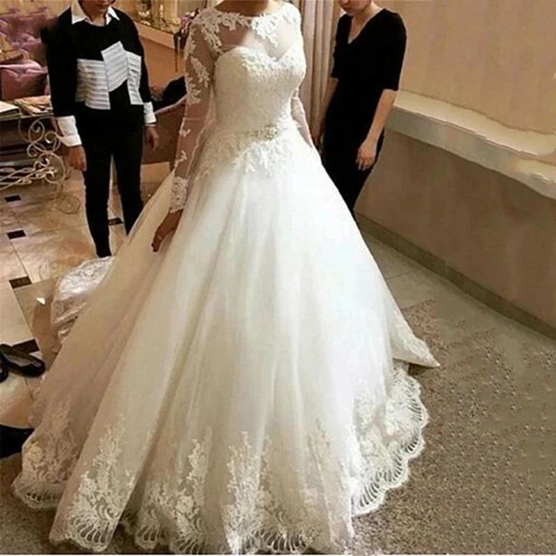 

ANGELSBRIDEP, бальное платье с длинным рукавом, свадебные платья, платье в стиле бохо, модное свадебное платье с аппликацией, Тюлевое официальное платье для невесты со шлейфом