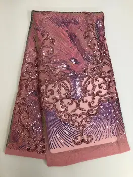 

Latest African Organza Lace Fabric 2020 High Quality Lace Sequins French Nigerian Lace Fabric For Wedding Party Dress Sew Pink