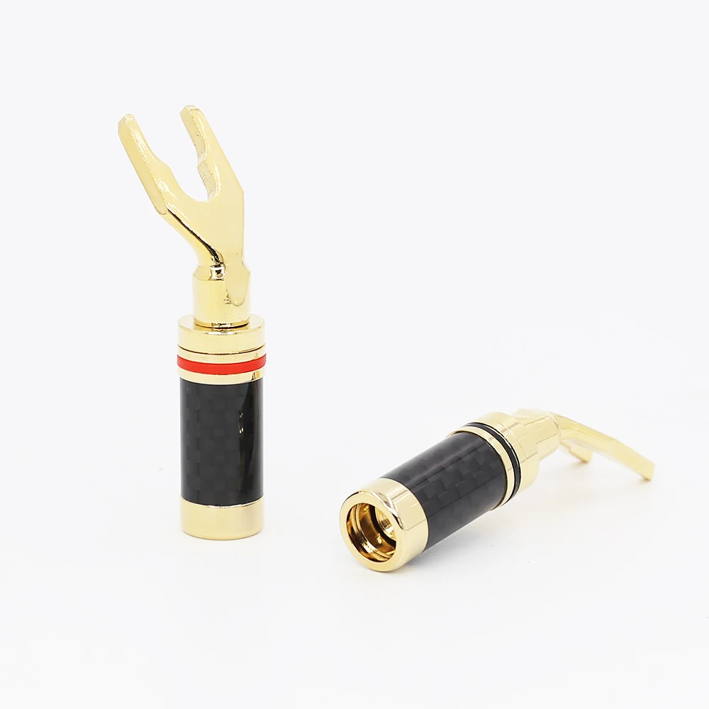 

Y spade plug carbon fiber gold plated speaker connector adapter male plug