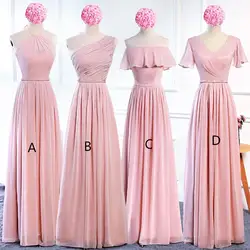 Элегантное бледно-розовый шифон Длинные свадебные платья со шнуровкой 2019 богемное платье подружки невесты длина до пола Свадебные платья