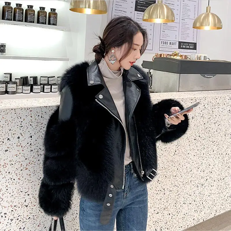 

Winter Faux Fur Coat Women New 2023 Winter Leather Fur Jacket Women Short Slim Thick Warm Jackets Female Coats Black Fashion