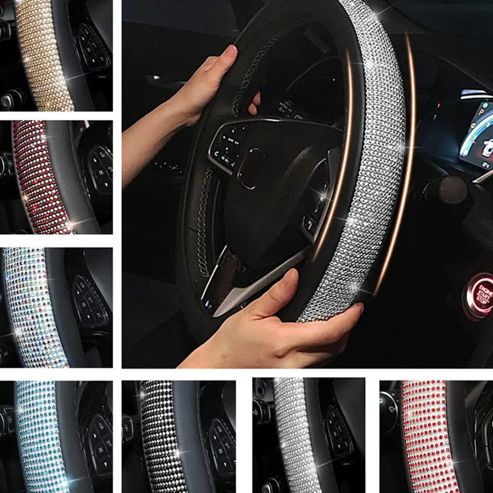 

Inlaid Diamond Car Steering Wheel Cover Rhinestone Cover Steering Wheels Cap Universal Car Accessories Decorating