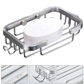 

Wall Mounted Adhesive Easy Install Soap Dish Stainless Steel For Shower With Hook Shelf Bar Container Home Kitchen No Drilling