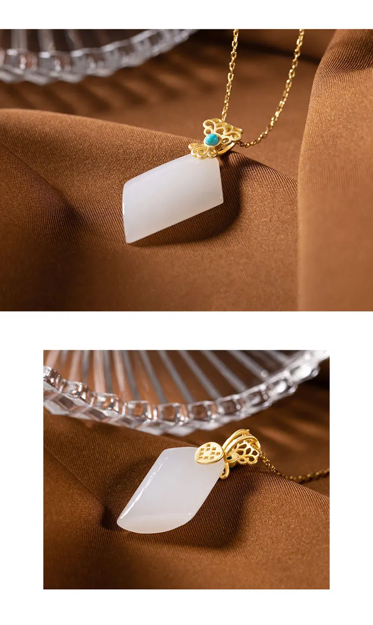 Uglyless Irregular Geometric Square Necklaces for Women Natural jade Agate Pendants+ Chain 925 Silver Jewelry Gold Bijoux P1081