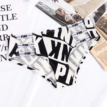 

Women Briefs Sexy Fashion pink letters print Low Waist Thongs Shorts T-back Fitness Triangle Panties