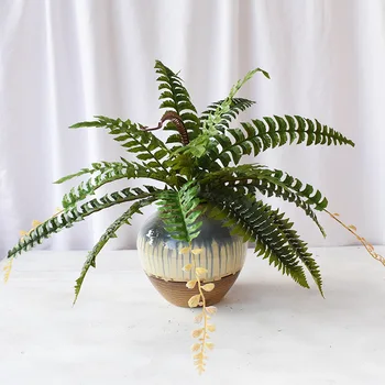 

18-Leaf Fishbone Persian Grass Ferns Green Vegetation Simulation Plant Wall with Wood Lamination Leaf Handfeel Leaf to Beam