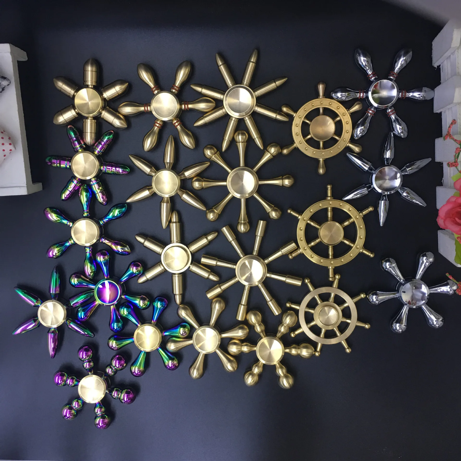 Fine Copper Series Bullets Six-Arm Jingang Adult Decompression Superhuman Toy Colorful Finger Fingertip EDC Spinner