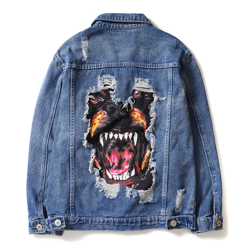 

Spring And Autumn New Style Europe And America Station Trend Cool Dog with Holes Cowboy Men And Women Couples Jacket