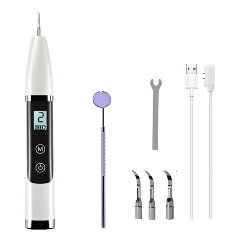 

USB Recharge Vibration Sonic Dental Scaler Tartar Stain Calculus Remover 5 Working Modes Replaceable Tips with LED Spotlight