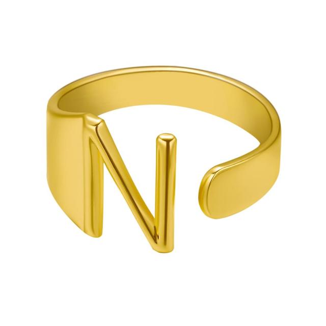 Wide Hollow A-Z Letter 3Colors Metal Adjustable Opening Ring Initials Name Alphabet Female Party Fashion Jewelry