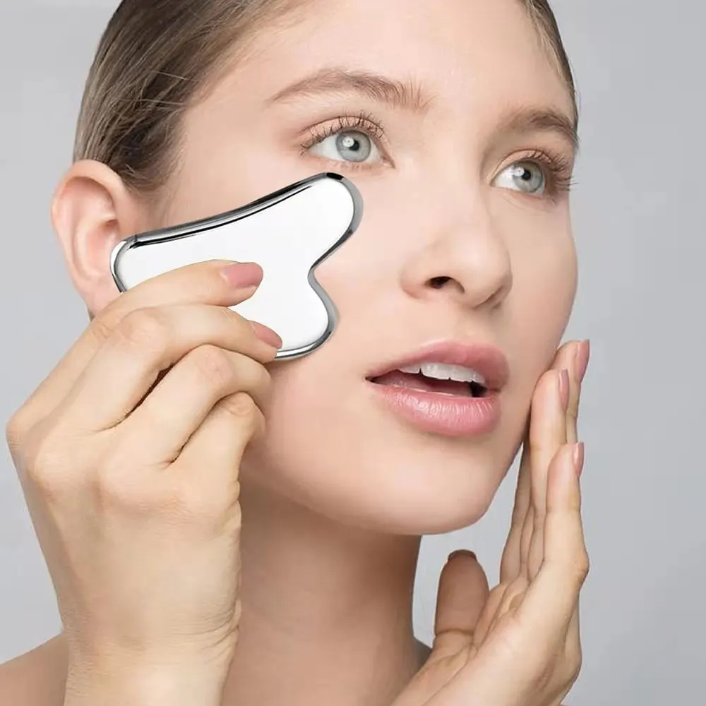 

Инструмент для лица Gua Sha из нержавеющей стали, уход за кожей, телом, глазами, природный кристалл, минерал, здоровье, красота, лифтинг и укрепляние