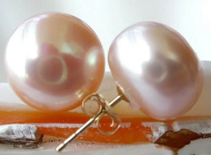 

11-12mm Genuine Natural Pink Akoya Freshwater Pearl Plated Earrings AAA