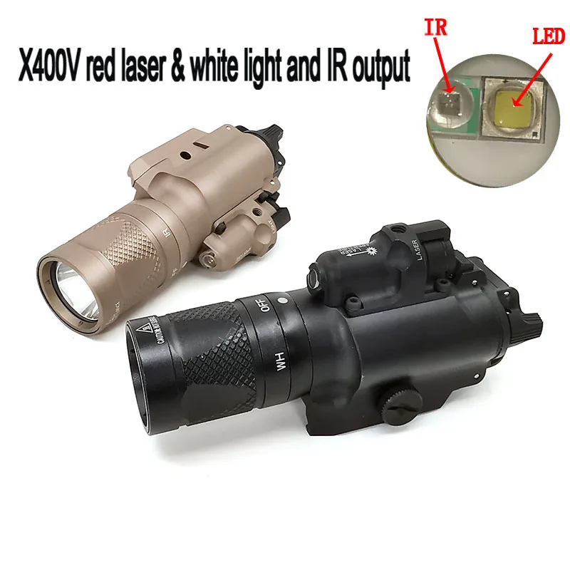 

Tactical X400V IR Version Flashlight White and Momentary Output With Red Laser Hunting Light Fits 20mm Rail