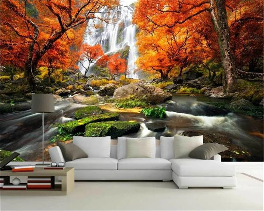 На заказ HD что печать 3d обои Гостиная Спальня Красивая Золотая осень водопад шелковые обои