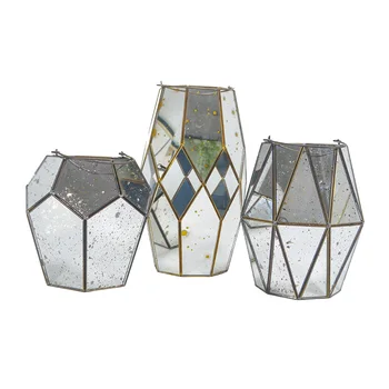 

Retro Glass Candle Holder Luxury Classic Geometric Tealight Holder Windproof Dinner Table Centro De Mesa Home Decor EB50ZT