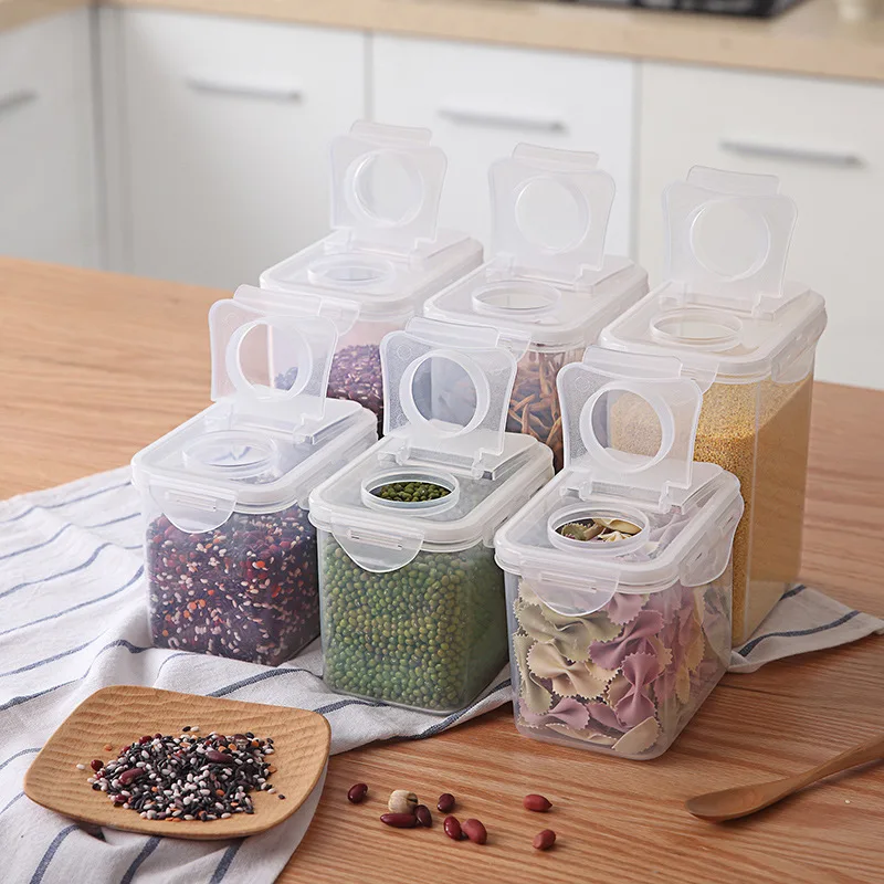 Kitchen Grain Sugar Flour Storage Beans Jar Bottle Transparent With Measuring Cup Container Sealed Rice Bucket Box | Дом и сад