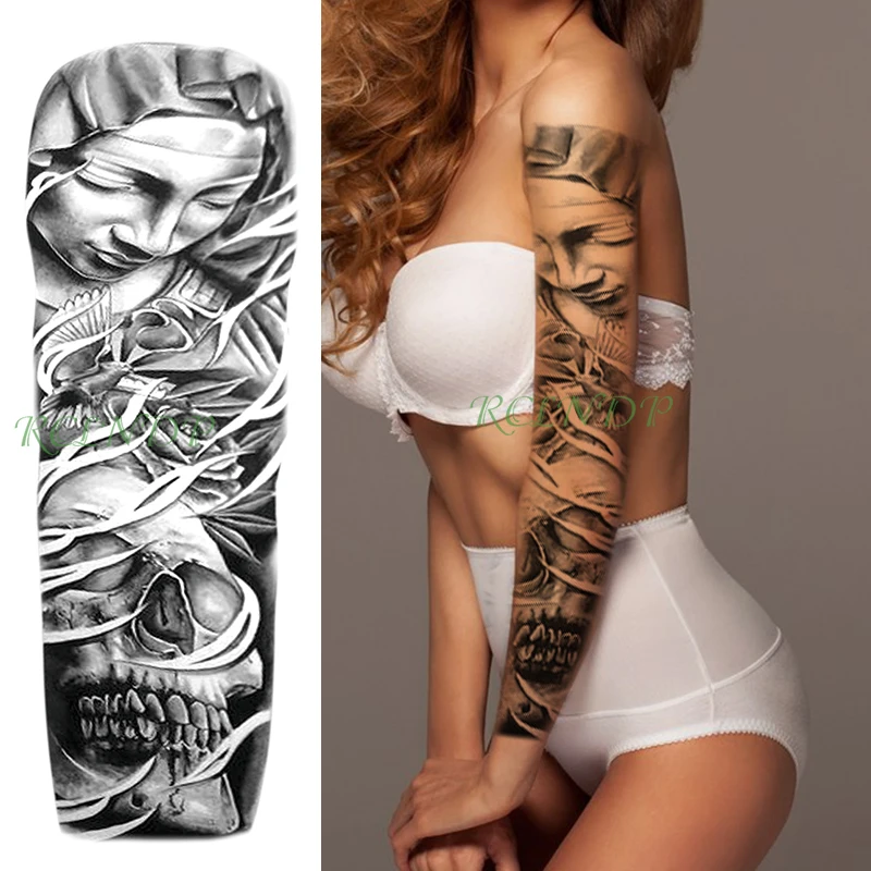 Waterproof Temporary Tattoo Sticker bird eagle movie characters girl warrior knife full arm fake tatto flash tatoo for men women - Цвет: Шоколад