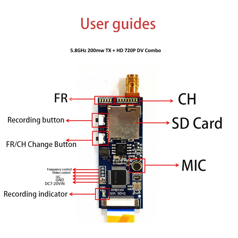 5,8G FPV 40CH 200 mW/600 мегаваттный видеопередатчик с 720P 30FPS DVR видео DV камера 120 широкоугольный для FPV ZMR250 F450 QAV250 Дрон