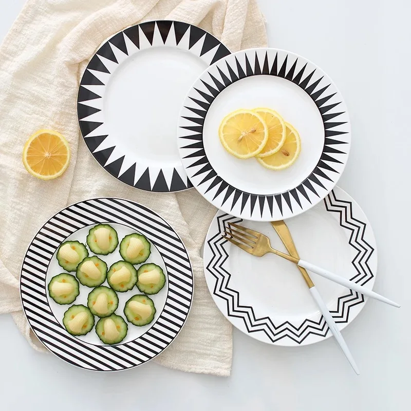 

Geometric Western-style Food Disc Originality Bone China Tableware Household Ceramics Cartoon Plate Snack Breakfast Steak Plate