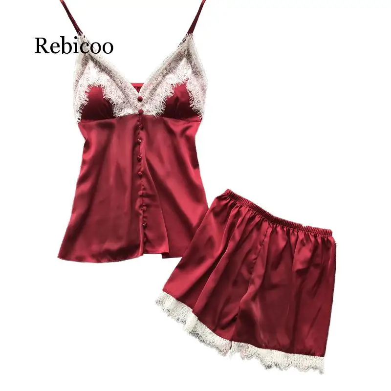 

Spring New Spaghetti Strap Lace Pajamas V-Neck With Chest Pad Twinset Pajama Set For Women