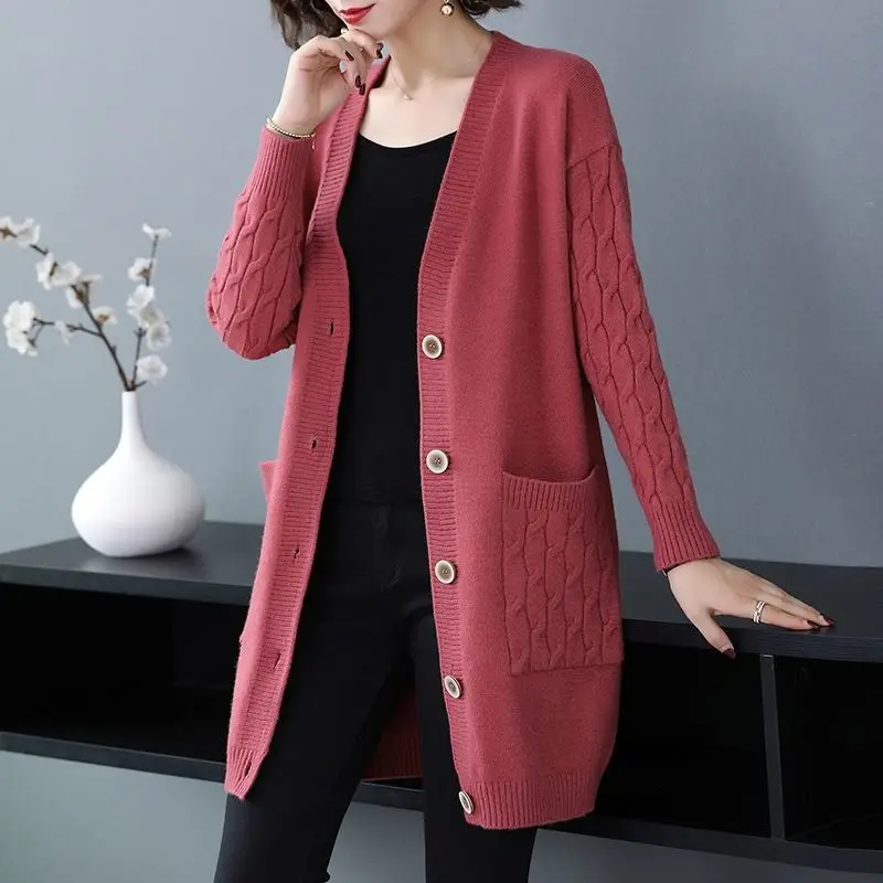 

Cardigan Sweater Women's Medium And Long Style Loose 2020 Large Size Autumn Wear Knitted Coat