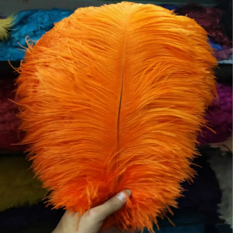 Wholesale pretty 100 pcs ostrich feathers high quality 18-20inches /45-50cm DIY jewelry decoration / wedding celebration - Color: Orange