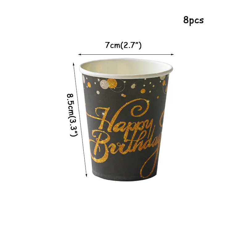 Cyuan 30th золотой черный блестящий день рождения одноразовый набор столовых приборов 30 40 50 бумажная тарелка салфетки под чашки для взрослых день рождения поставки - Цвет: gold cup