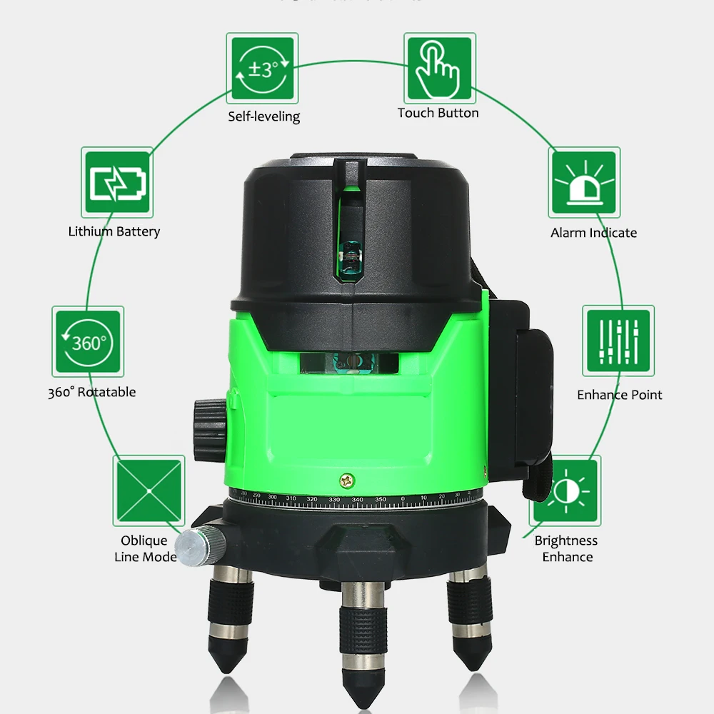 

360 Degrees 6 Points 5 Lines Laser Level Automatic Self Leveling Vertical Horizontal Tilt Rotary LD 635nm Outdoor Mode