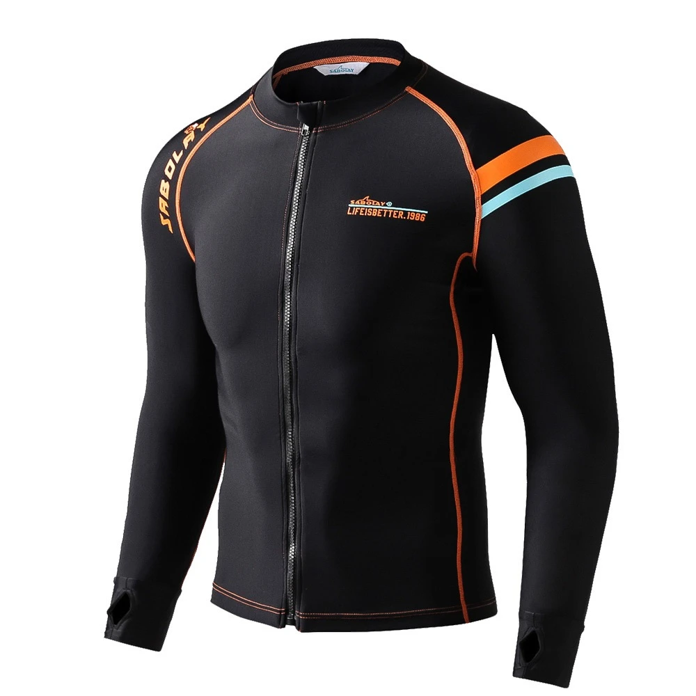 M5xl Men Zipper Surf Jacket Rash Guard Uv Swim Shirt Long Sleeve