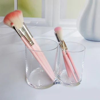 

NEW Desktop Clear Makeup Brush Holder Organizer 2 Slots Acrylic Cosmetics Brushes Storage Solution