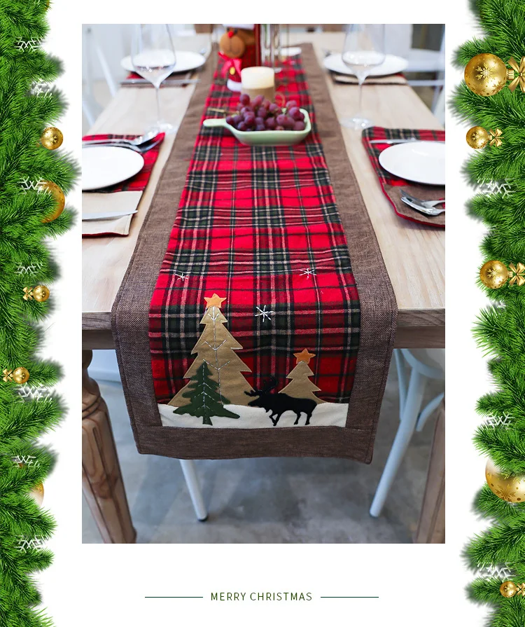 Nordic Christmas cotton linen plaid table flag Tablecloth creative Christmas decoration restaurant table cloth tea table flag