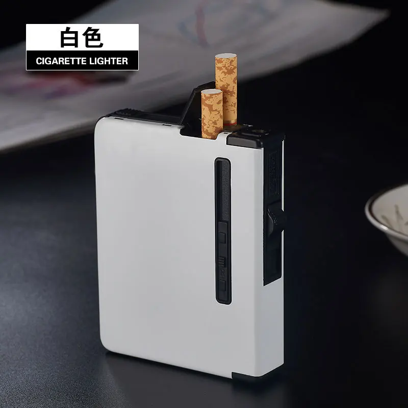 Creative automatic cigarette box lighter inflation lighter case gadgets for men smoking accessories cigarette box with lighter - Цвет: white