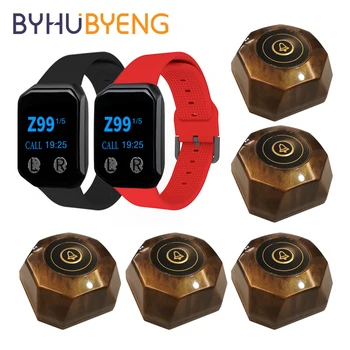 BYHUBYENG 2PCs Watches 5Pcs Buttons Wireless Waiter Calling Table System Receiver Pager Restaurant Equipments Nurse Alarm 1