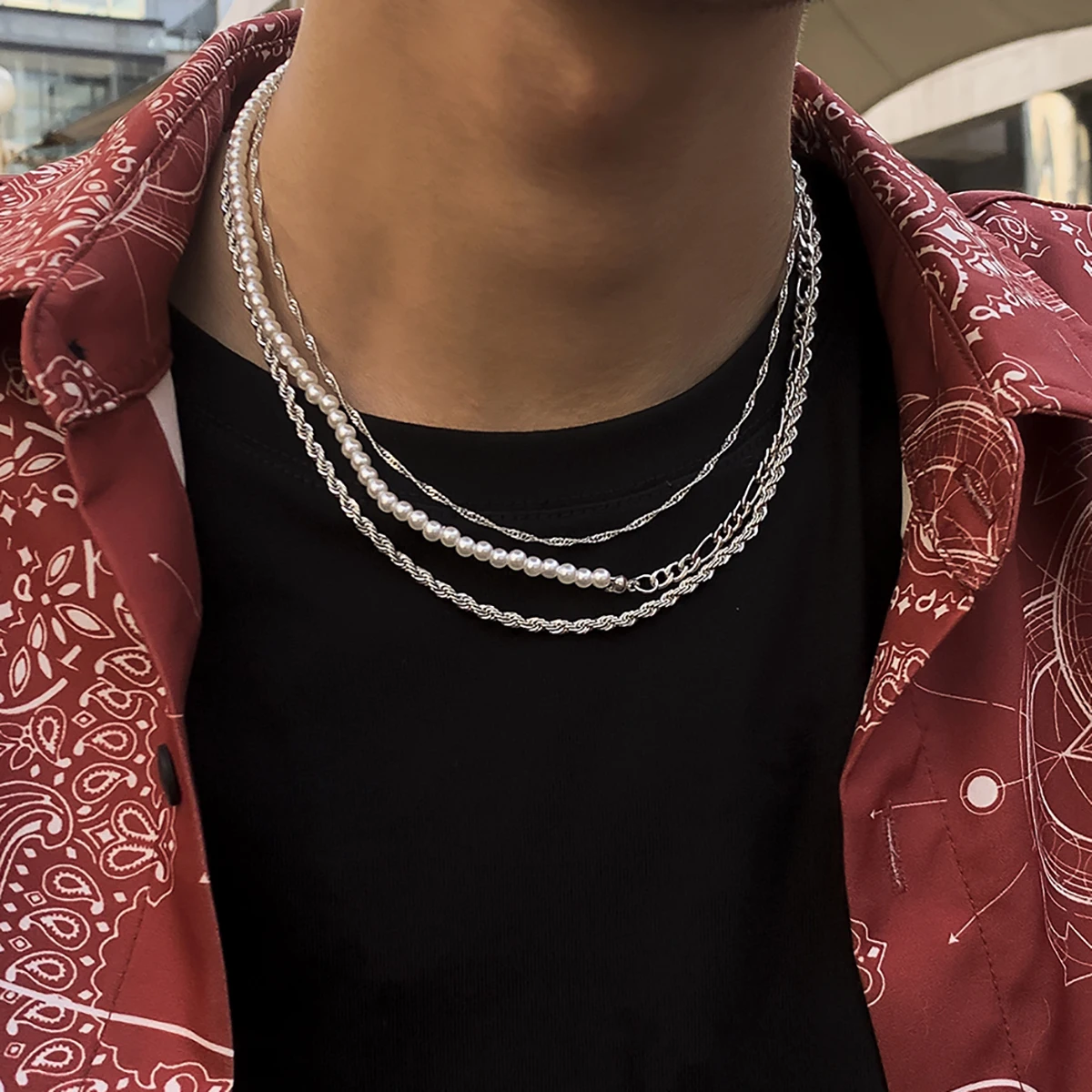 SHIXIN Asymmetry Pearl Beads Thin Link 