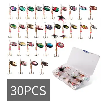 

30PCS Fishing Lures Sequins Boxed Rotating Spoon Kit Artificial Bait Metal Spoon With Treble Hook Hard Fishing Tackles Lures