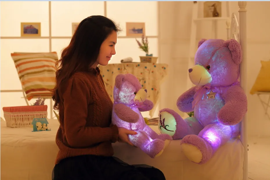 50 см БОЛЬШОЙ ЛАВАНДОВЫЙ плюшевый мишка плюшевые игрушки с Led Ночной светильник Kawaii Фиолетовый светильник Мишка светящиеся игрушки Детский подарок