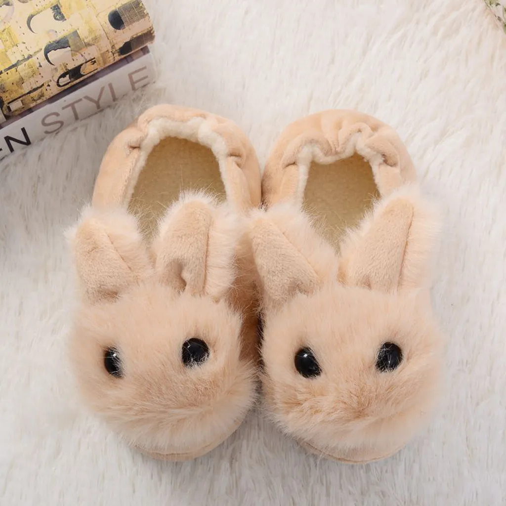 2-9Y Winter Kids Cute Cotton Slippers Children's Warm Non-slip Baby Girls Cartoon Plush Rabbit Cotton Slippers children's shoes for adults