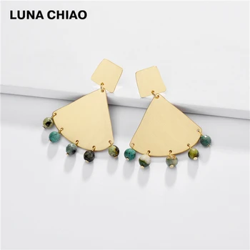 

LUNA CHIAO Fashion Boho Statement Earrings Geometric Fan Shape Drop Earrings with Beads Charms