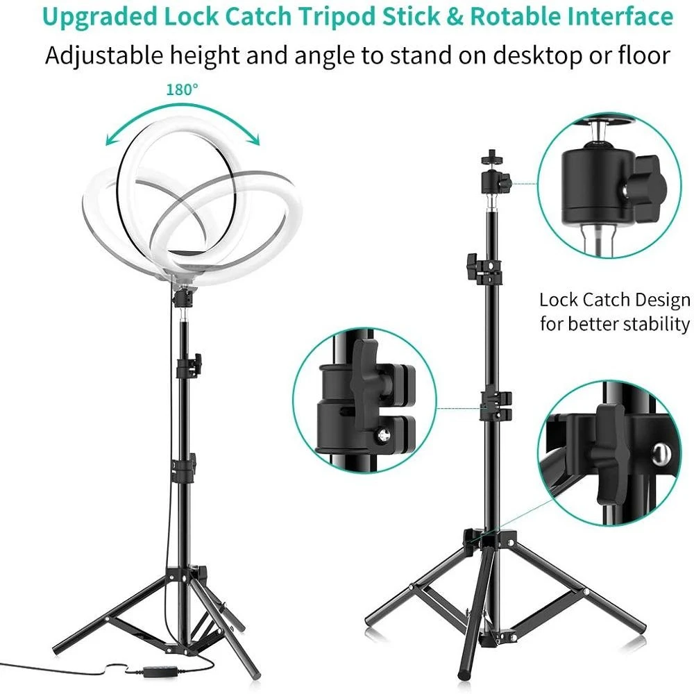 Suporte do Telefone Luz de Preenchimento Selfie Anel Fotografia Ringlight Tripé Círculo Pode Ser Escurecido Lâmpada Trepied Maquiagem 10in Led Luz - Image 6
