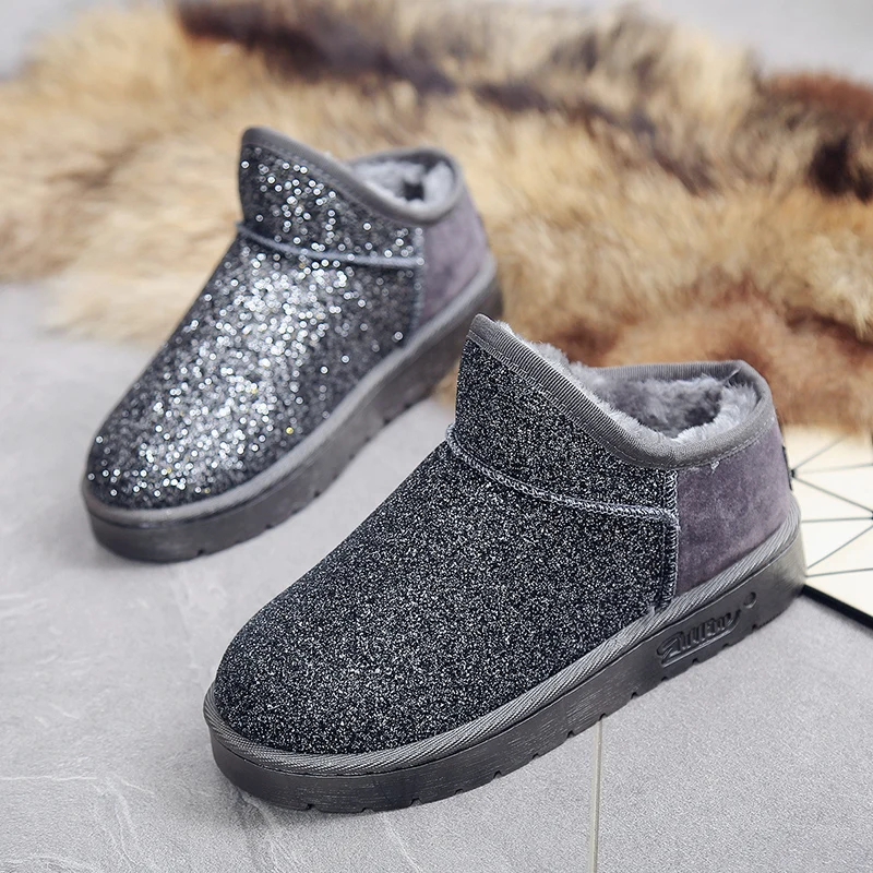 Новые Зимние полуботинки, sleek, Non-slip Термальность Ботинки с блестками для Для женщин, а также на открытом воздухе ботинки на платформе